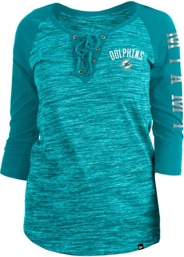 New Era Women's Miami Dolphins Space Dye Lace Aqua Raglan Shirt