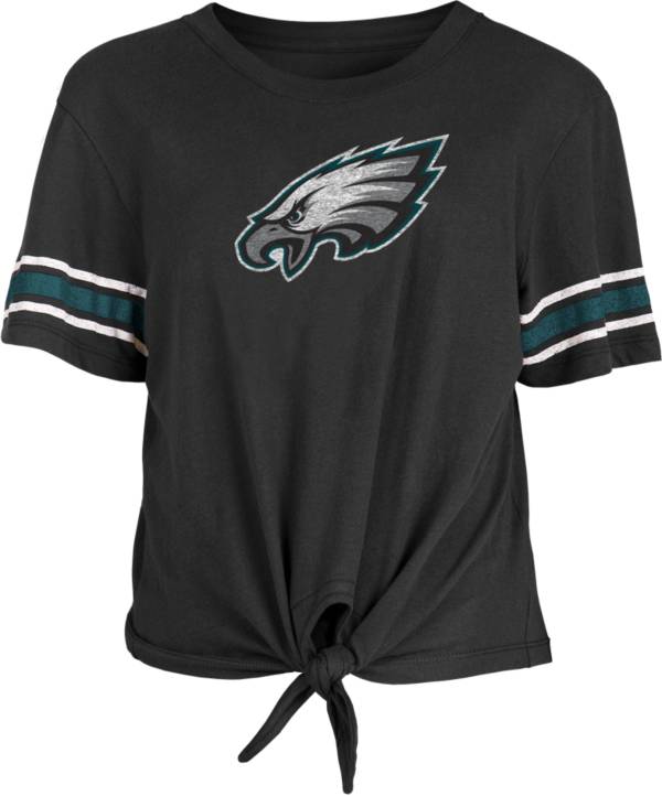 New Era Women's Philadelphia Eagles Front Tie Black T-Shirt