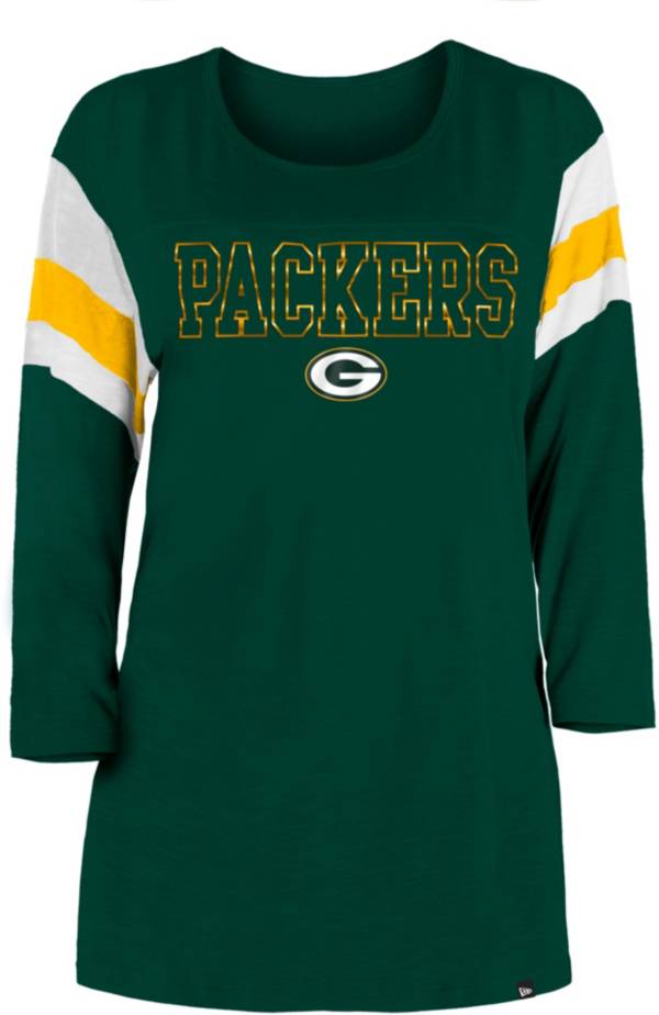 New Era Women's Green Bay Packers Foil Slub Green Three-Quarter Sleeve T-Shirt