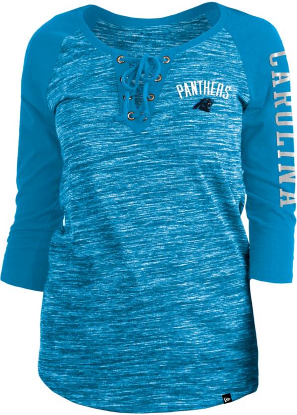 Women's Carolina Panthers New Era Blue Raglan Lace-Up T-Shirt