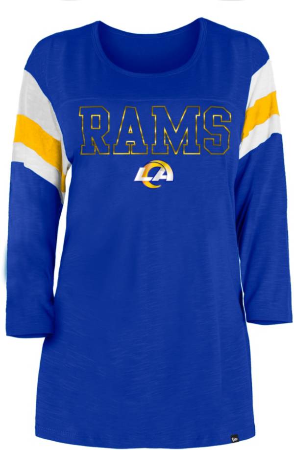 New Era Women's Los Angeles Rams Foil Slub Royal Three-Quarter Sleeve T-Shirt