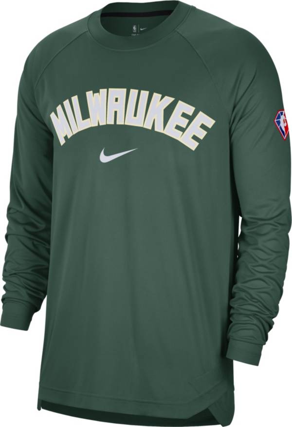 Nike Adult Milwaukee Bucks Green Long Sleeve Pre-Game Crewneck