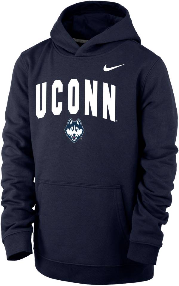 Nike Youth UConn Huskies Blue Club Fleece Wordmark Pullover Hoodie