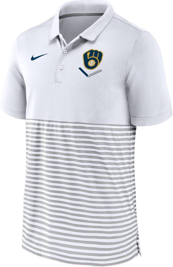 Nike Men's Milwaukee Brewers Stripe Navy Polo
