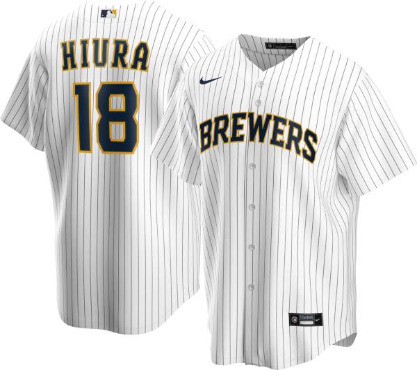 Nike Men's Replica Milwaukee Brewers Keston Hiura #18 Cool Base White Jersey