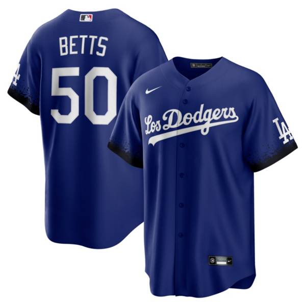 دعوات زفاف Men Los Angeles Dodgers 50 Betts Blue Elite 2021 Nike MLB Jersey غراء بخاخ