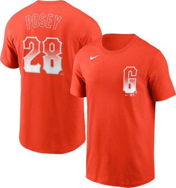 Nike Men's San Francisco Giants Buster Posey #28 Orange 2021 City Connect T-Shirt