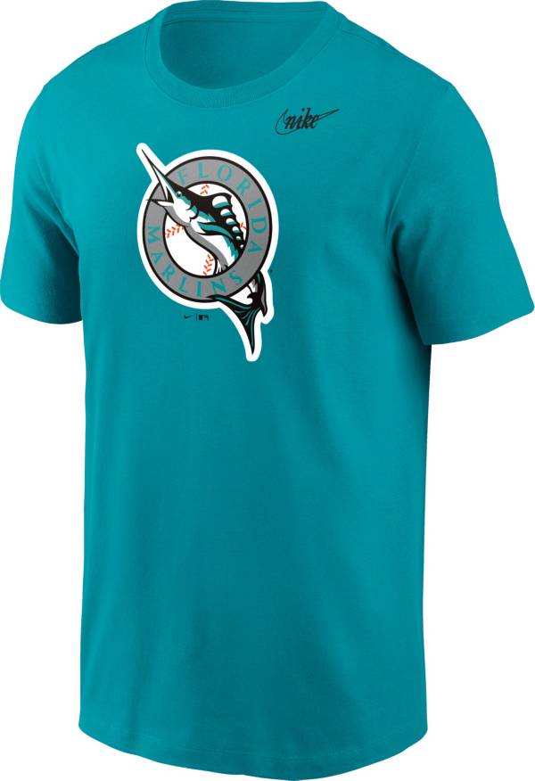 Nike Men's Miami Marlins Blue Cooperstown Logo T-Shirt