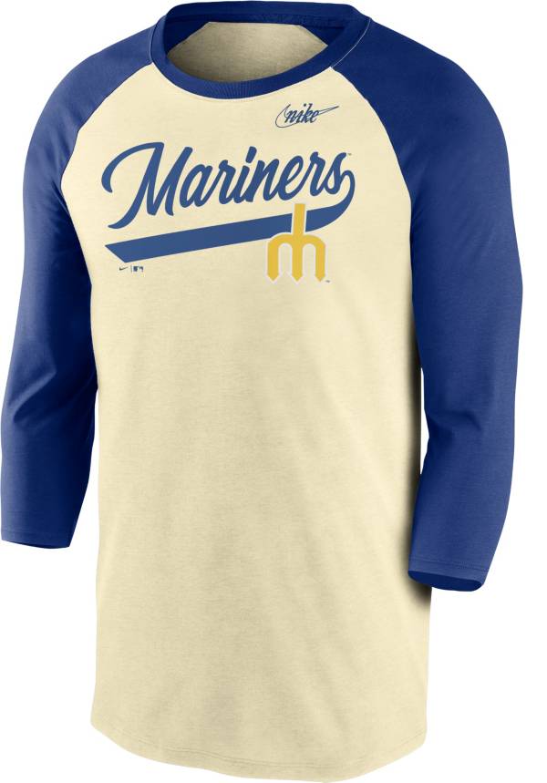 Nike Men's Seattle Mariners Cream Cooperstown Raglan Three-Quarter Sleeve Shirt