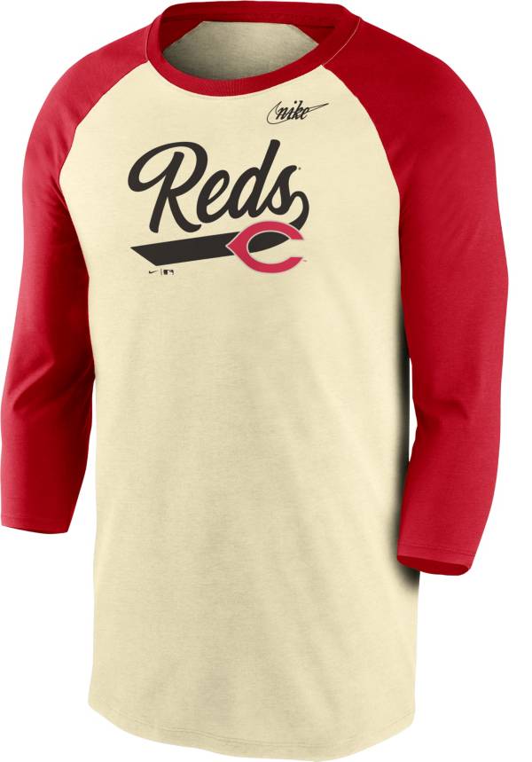 Nike Men's Cincinnati Reds Cream Cooperstown Raglan Three-Quarter Sleeve Shirt