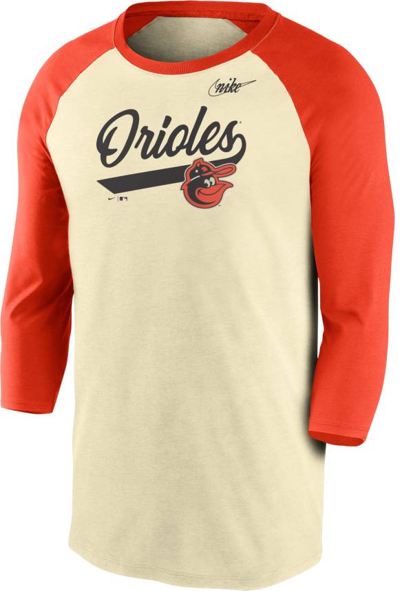 Nike Men's Baltimore Orioles Cream Cooperstown Raglan Three-Quarter Sleeve Shirt