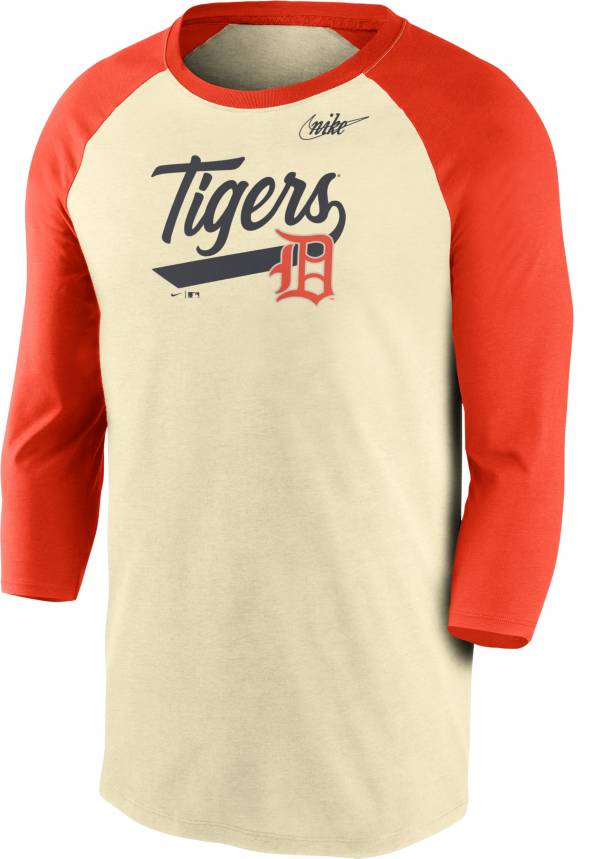 Nike Men's Detroit Tigers Cream Cooperstown Raglan Three-Quarter Sleeve Shirt