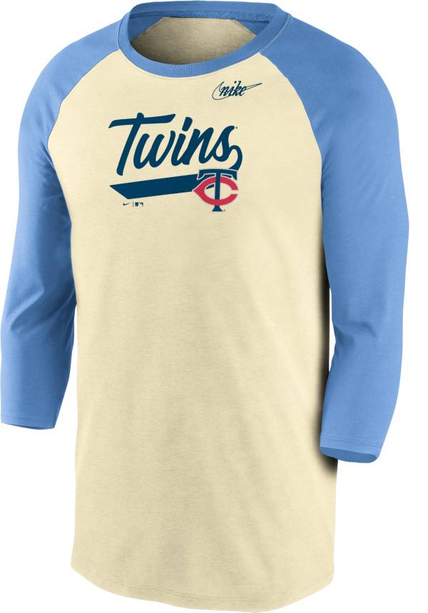 Nike Men's Minnesota Twins Cream Cooperstown Raglan Three-Quarter Sleeve Shirt