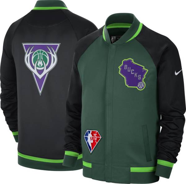 Nike Men's 2021-22 City Edition Milwaukee Bucks Green Full Showtime Full Zip Long Sleeve Jacket