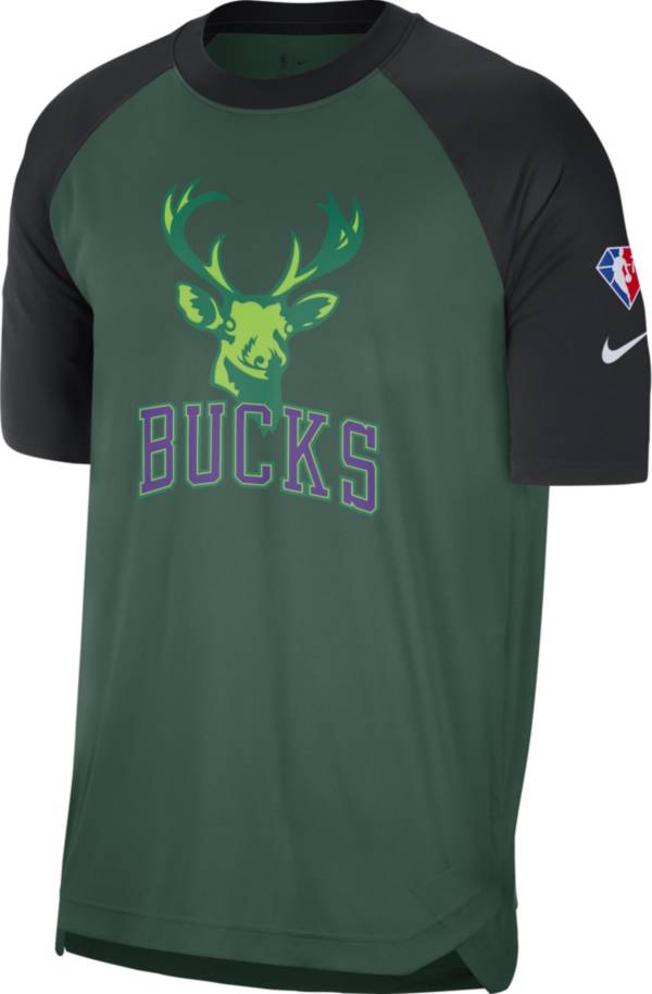 Nike Men's 2021-22 City Edition Milwaukee Bucks Green Dri-Fit Pregame Shirt