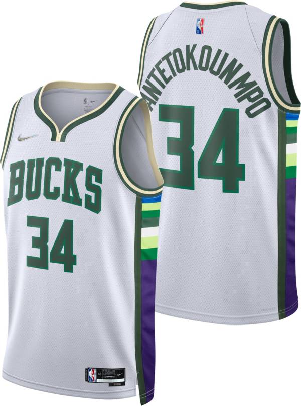 Nike Men's 2021-22 City Edition Milwaukee Bucks Giannis Antetokounmpo #34 White Dri-FIT Swingman Jersey product image