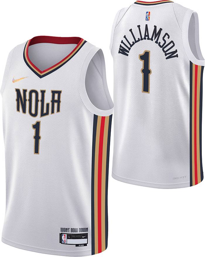 Nike Men's 2021-22 City Edition New Orleans Pelicans Zion Williamson #1 White Dri-Fit Swingman Jersey, XL