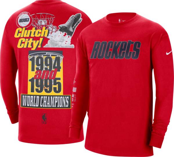 Nike Men's 2021-22 City Edition Houston Rockets Red Logo Long Sleeve T-Shirt