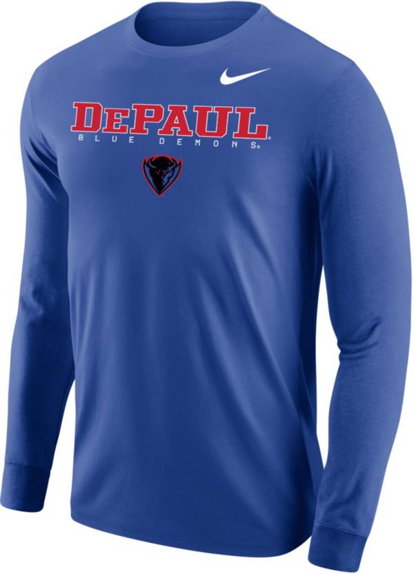 Nike Men's DePaul Blue Demons Royal Blue Core Cotton Graphic Long Sleeve T-Shirt