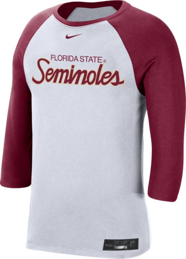 Nike Men's Florida State Seminoles White Dri-FIT ¾ Sleeve Baseball T-Shirt