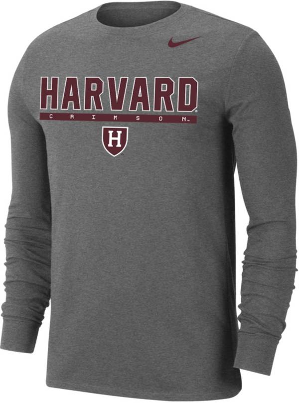 Nike Men's Harvard Crimson Grey Dri-FIT Cotton Long Sleeve T-Shirt