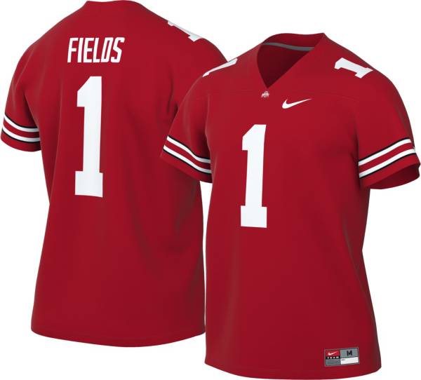 Nike Men's Ohio State Buckeyes Justin Fields #1 Scarlet Dri-Fit Game Football Jersey, Small, Red