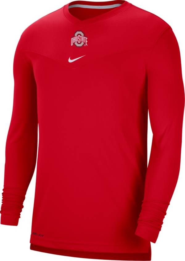 Nike Men's Ohio State Buckeyes Scarlet Football Sideline Coach Dri-FIT UV Long Sleeve T-Shirt