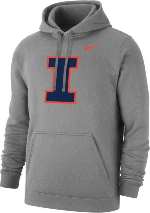 Nike Men's Illinois Fighting Illini Grey Club Fleece Pullover Hoodie