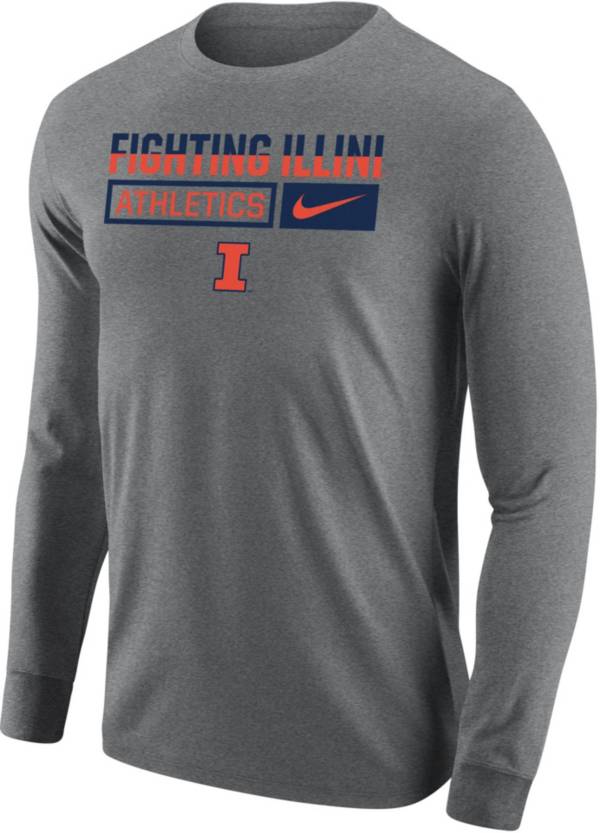 Nike Men's Illinois Fighting Illini Grey Core Cotton Wordmark Long Sleeve T-Shirt