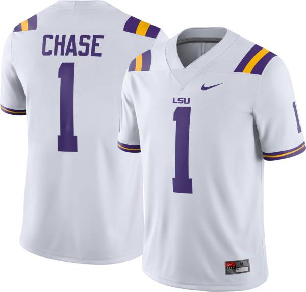 Nike Men's LSU Tigers Ja'Marr Chase #1 Dri-FIT Game Football White Jersey