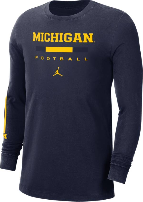 Jordan Men's Michigan Wolverines Blue Football Wordmark Long Sleeve T-Shirt product image