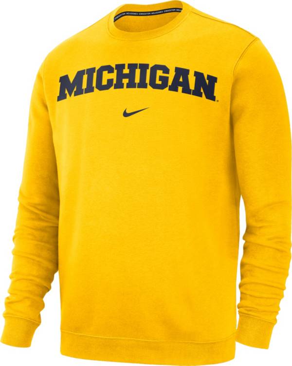 Nike Men's Michigan Wolverines Maize Club Fleece Crew Neck Sweatshirt ...