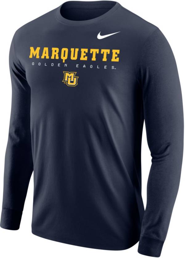 Nike Men's Marquette Golden Eagles Blue Core Cotton Graphic Long Sleeve T-Shirt