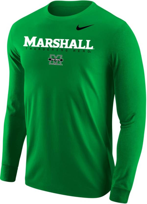 Nike Men's Marshall Thundering Herd Green Core Cotton Graphic Long Sleeve T-Shirt product image