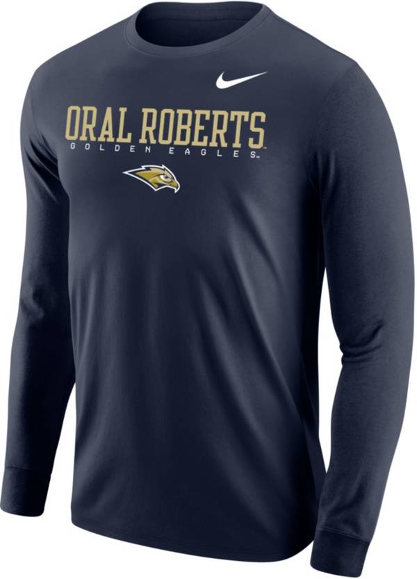 Nike Men's Oral Roberts Golden Eagles Navy Blue Core Cotton Graphic Long Sleeve T-Shirt