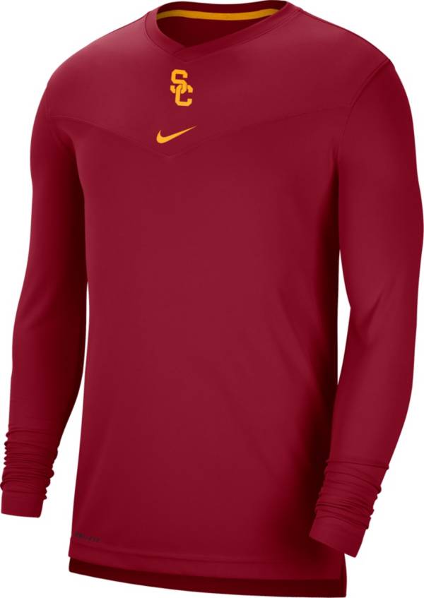 Nike Men's USC Trojans Cardinal Football Sideline Coach Dri-FIT UV Long Sleeve T-Shirt