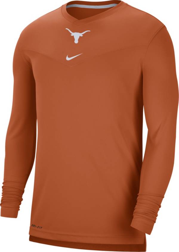 Nike Men's Texas Longhorns Burnt Orange Football Sideline Coach Dri-FIT UV Long Sleeve T-Shirt