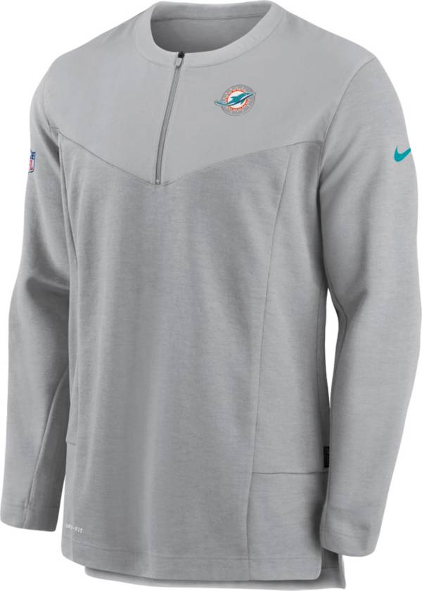 Nike Men's Miami Dolphins Sideline Coach Half-Zip Silver Pullover