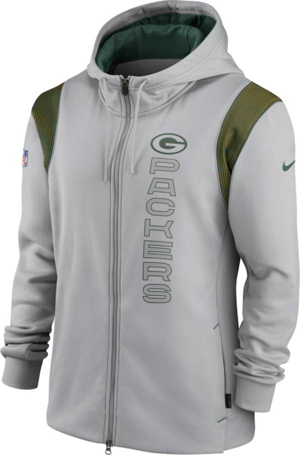 Nike Men's Green Bay Packers Sideline Therma-FIT Full-Zip Silver Hoodie