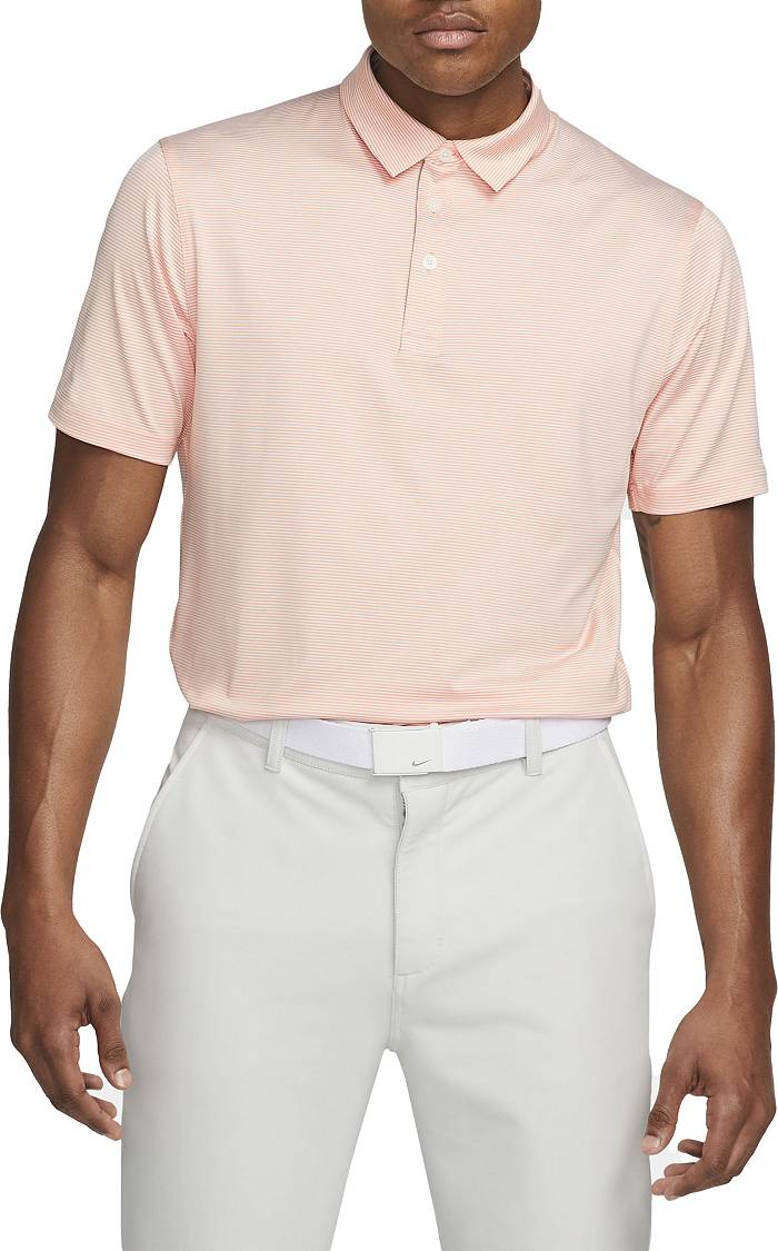 Nike Polo Shirt Mens Size Medium White Stripe Dri Fit Casual Short