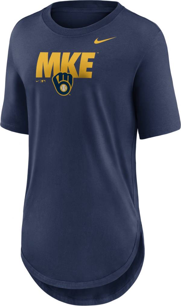 Nike Women's Milwaukee Brewers Navy Longline Weekend T-Shirt