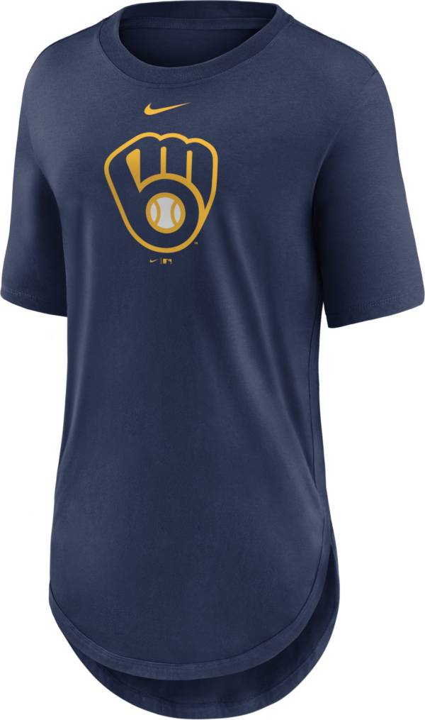 Nike Women's Milwaukee Brewers Navy Longline Logo T-Shirt