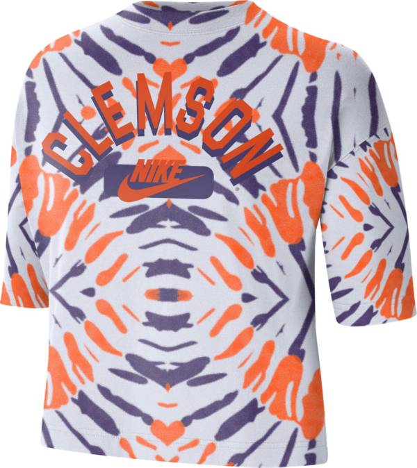 Nike Women's Clemson Tigers White Tie-Dye Boxy Festival T-Shirt