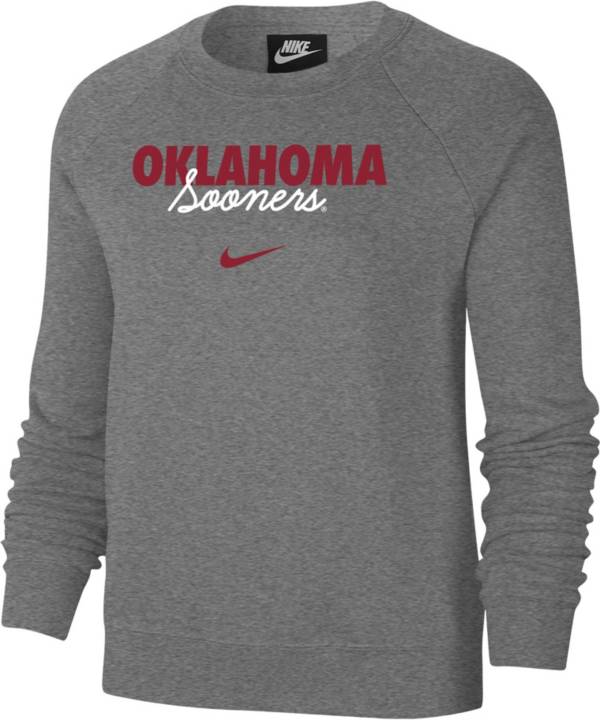 Nike Women's Oklahoma Sooners Grey Varsity Crew Neck Sweatshirt | Dick ...