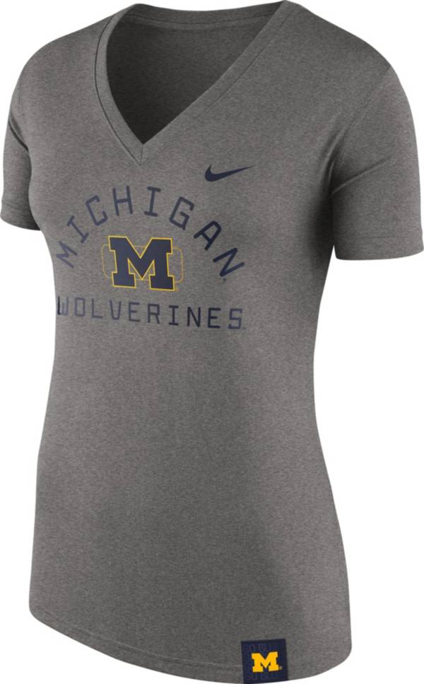 Nike Women's Michigan Wolverines Grey Slub V-Neck T-Shirt