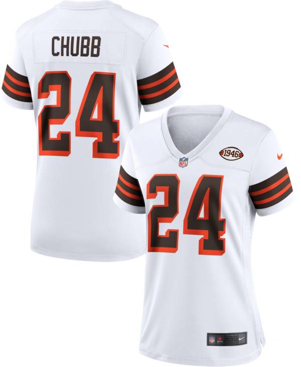 Nick Chubb Autographed Cleveland Browns White Nike Game Jersey- Beckett W  Holo