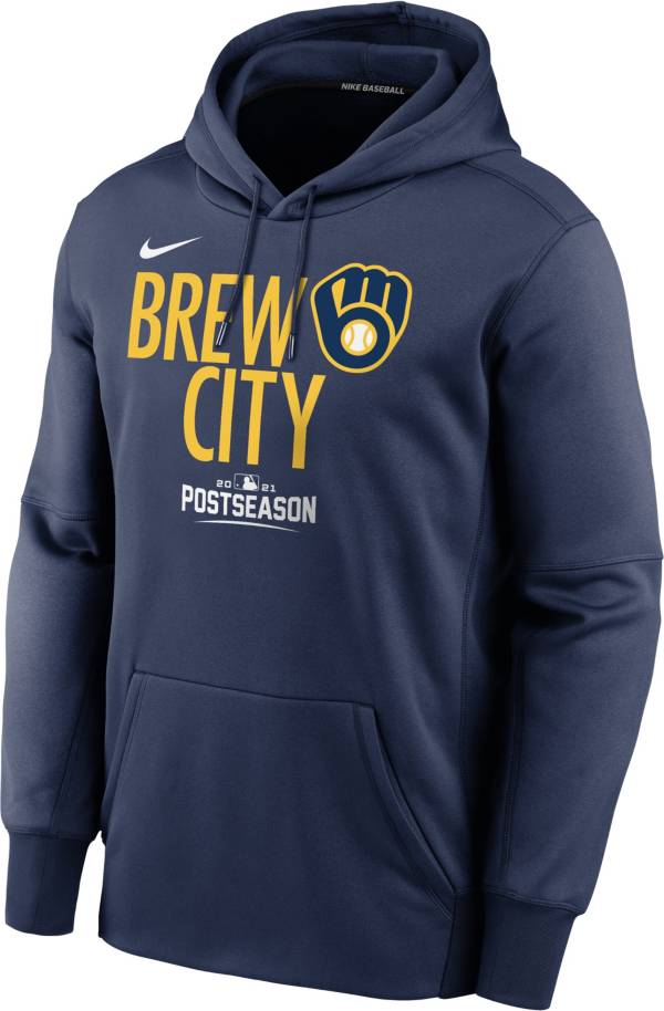 Nike Youth Milwaukee Brewers Navy 2021 Postseason Authentic Collection Pullover Hoodie