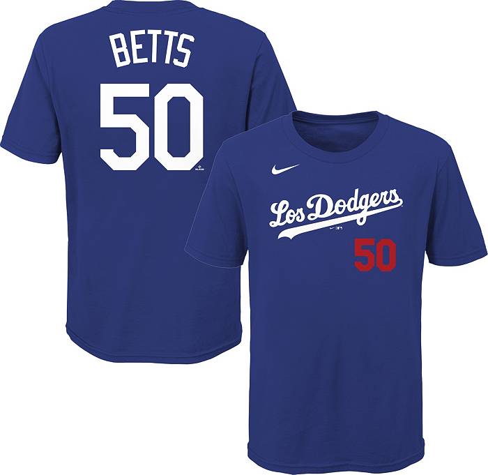 Nike Youth Los Angeles Dodgers Mookie Betts #50 Royal 2021 City Connect T- Shirt