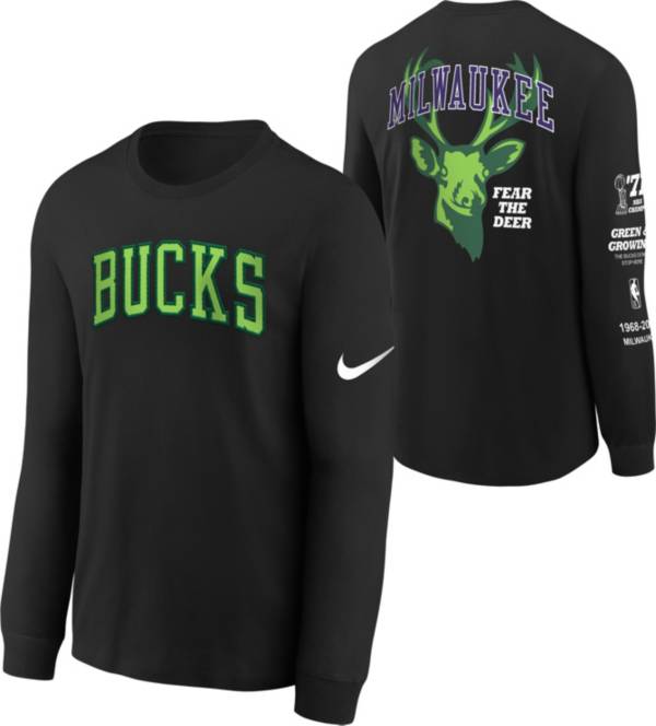 Nike Youth 2021-22 City Edition Milwaukee Bucks Black Courtside Long Sleeve T-Shirt