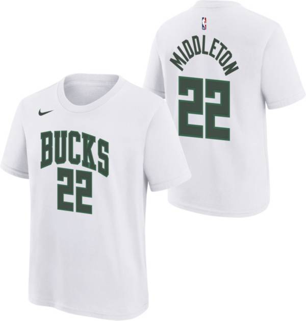 Nike Youth 2021-22 City Edition Milwaukee Bucks Khris Middleton #22 White Player T-Shirt product image